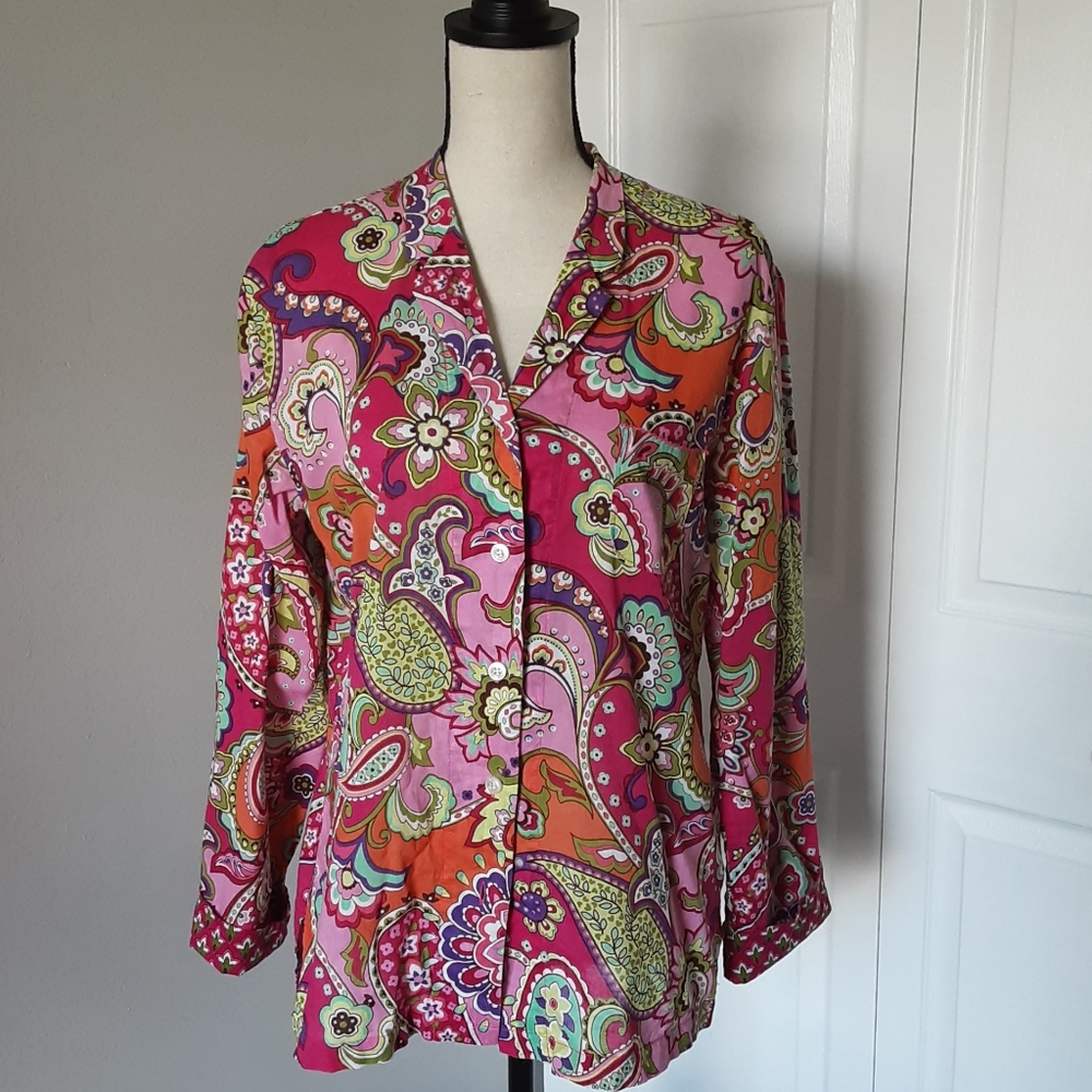 VERA BRADLEY Women Paisley Pattern Pink Buttons Down Shirt | M